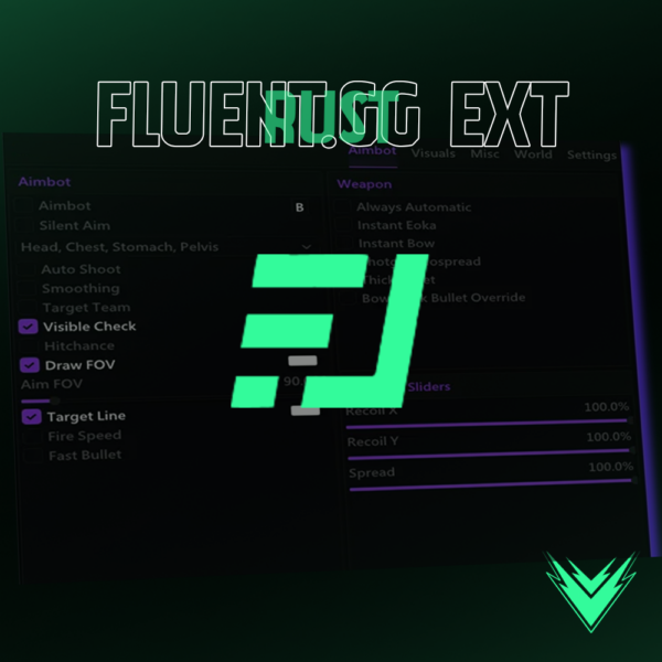 Fluent.gg Lite External interface with aimbot, ESP, and customizable settings for Rust.